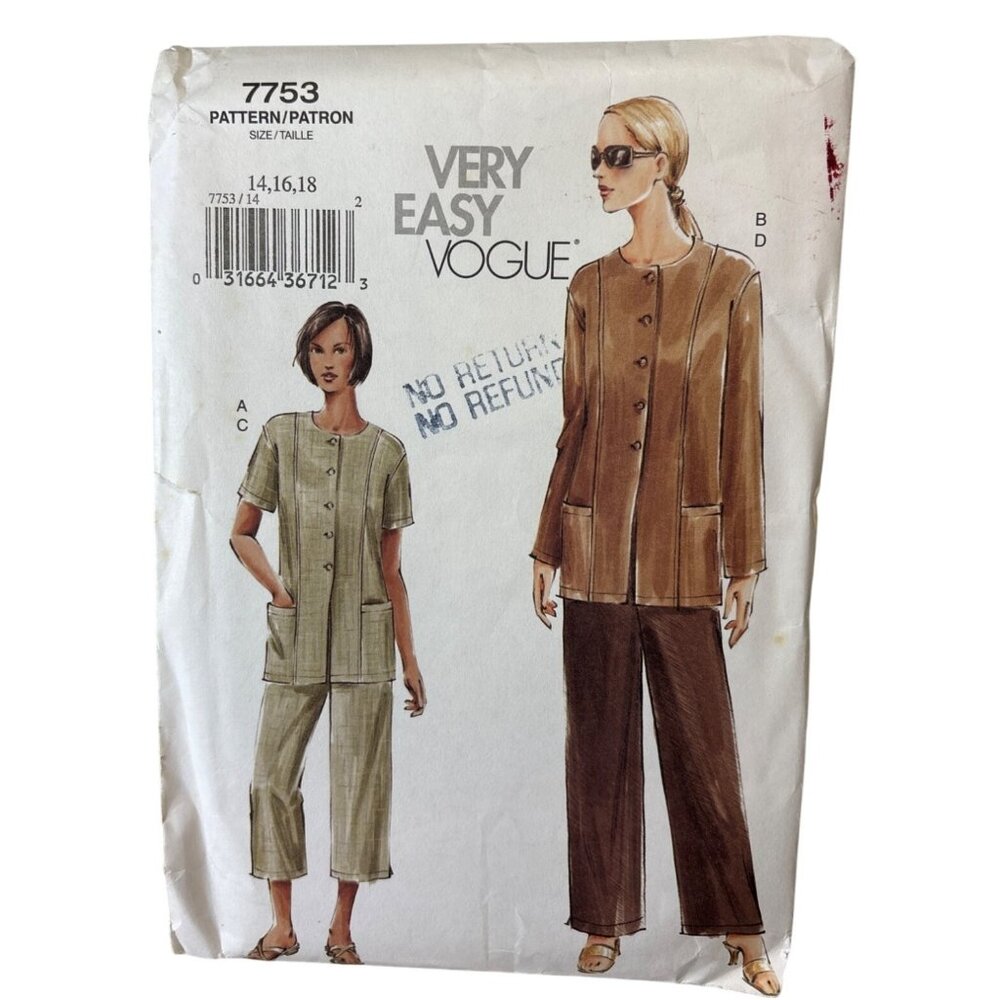 Sewing Pattern Tunic & Pants Sizes 14-18 Vogue 7753 Misses Petite